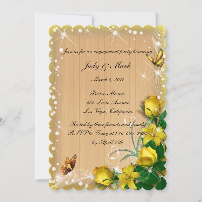Invitación Partido de compromiso de la mariposa floral amaril (Anverso)