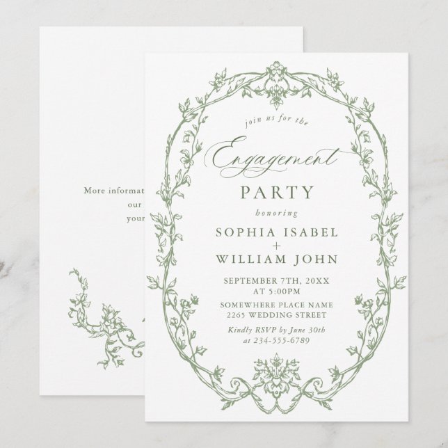 Invitación PARTIDO DE COMPROMISO DE LA Ornate Grace Sage Gree (Anverso / Reverso)