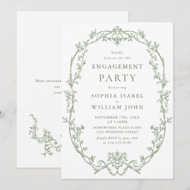 Invitación PARTIDO DE COMPROMISO DE LA Ornate Grace Sage Gree (Anverso / Reverso)