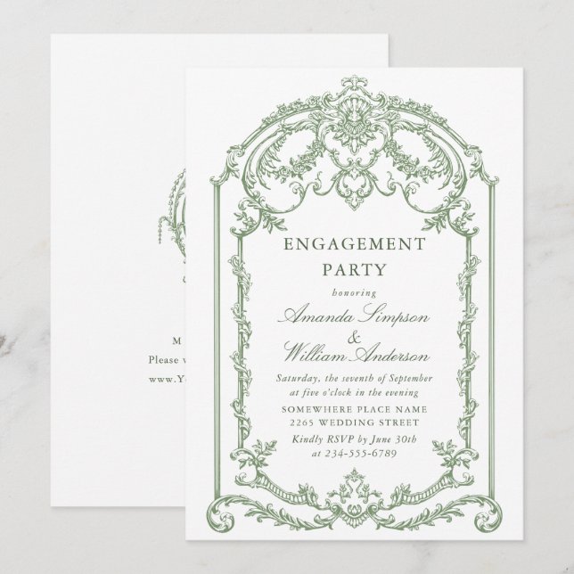 Invitación PARTIDO DE COMPROMISO DE LA Ornate Grace Sage Gree (Anverso / Reverso)