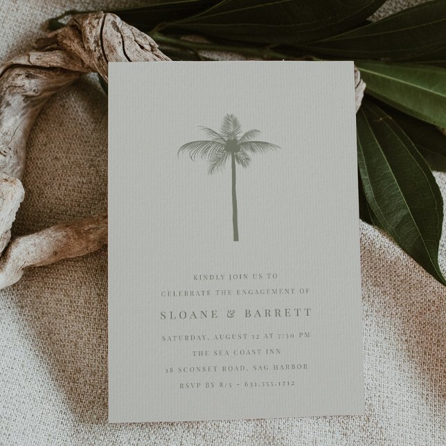 Invitación Partido de compromiso de la palma de coco (elegant coastal coconut palm engagement party invitation)