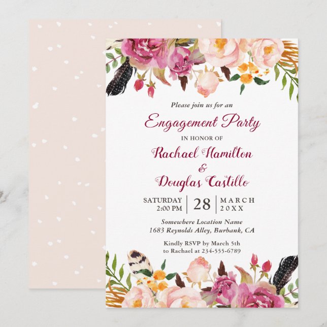 Invitación Partido de compromiso de la primavera floral del B (Anverso / Reverso)