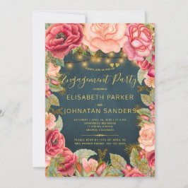 Invitación Partido de compromiso de las luces rosadas de oro