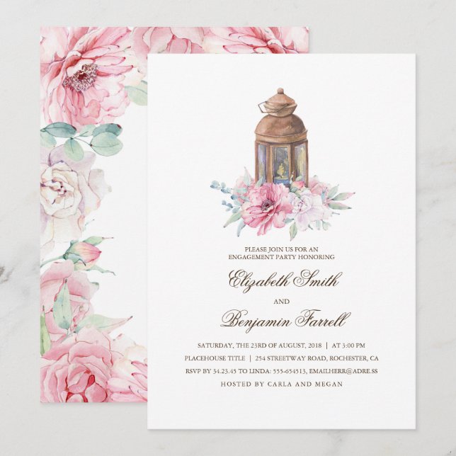 Invitación Partido de compromiso de linterna de velas (Anverso / Reverso)