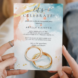 Invitación Partido de compromiso de los anillos de boda dorad
