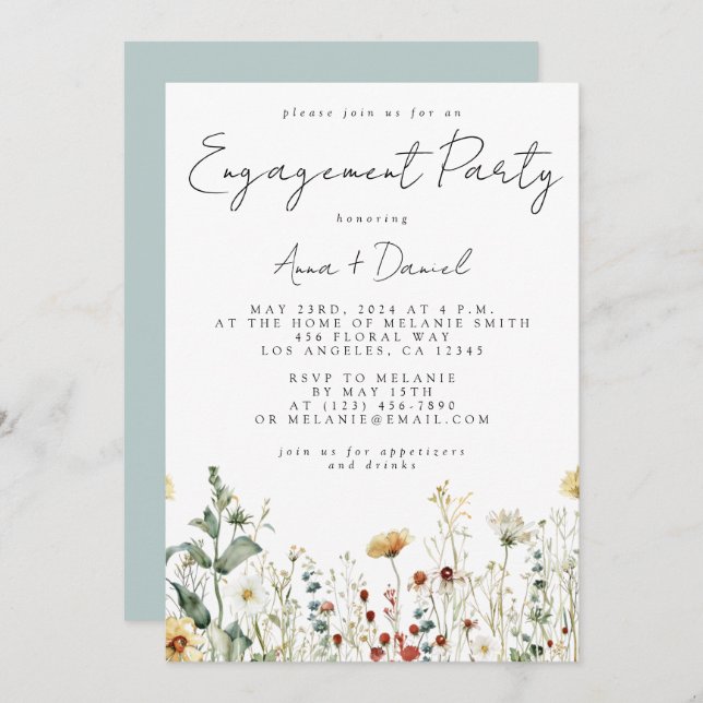 Invitación Partido de compromiso de los campos de flores silv (Anverso / Reverso)