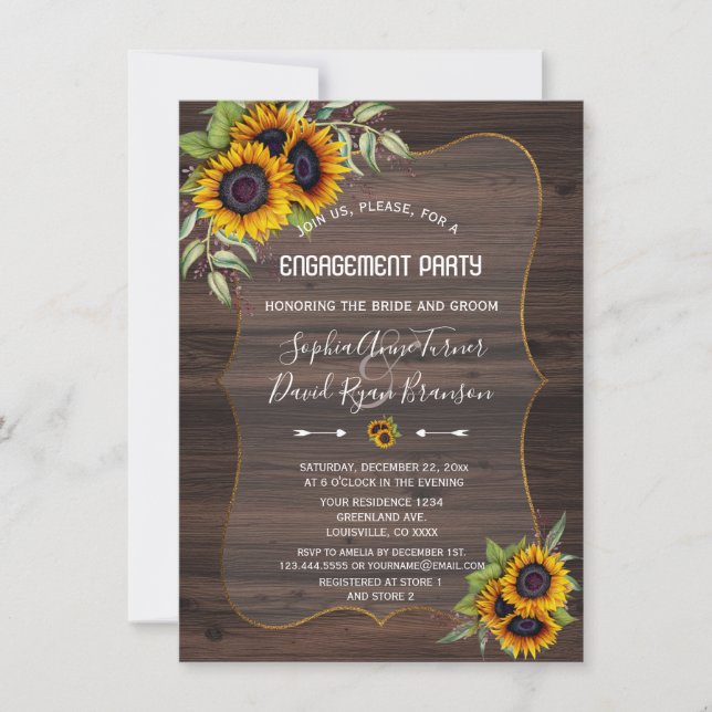Invitación Partido de compromiso de los girasoles románticos (Anverso)