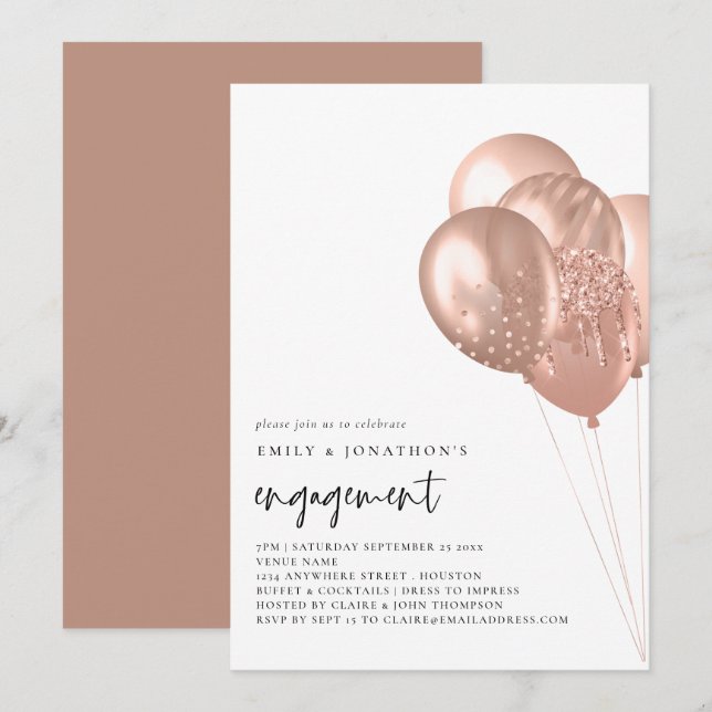 Invitación Partido de compromiso de los globos de oro Rosa mo (Anverso / Reverso)