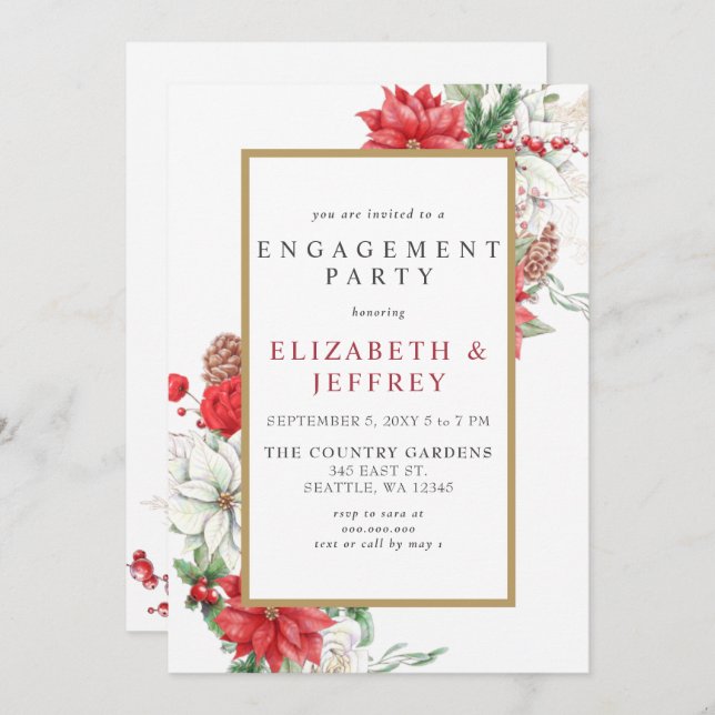 Invitación Partido de compromiso de los Navidades de Poinsett (Anverso / Reverso)