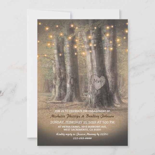 Invitación Partido de compromiso de luces de árbol y cadena r (Anverso)