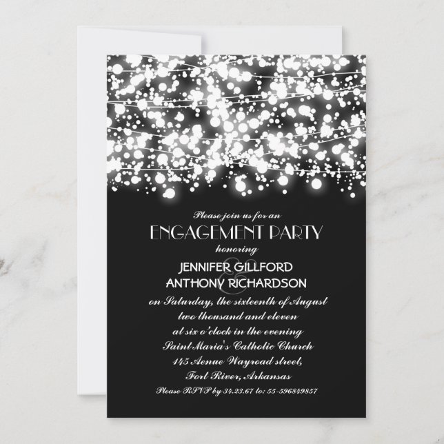 Invitación partido de compromiso de luces de cadena blancas y (Anverso)