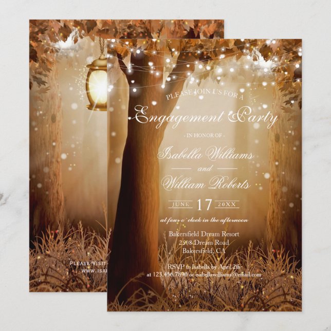 Invitación Partido de compromiso de luces de cadena de árbol  (Anverso / Reverso)