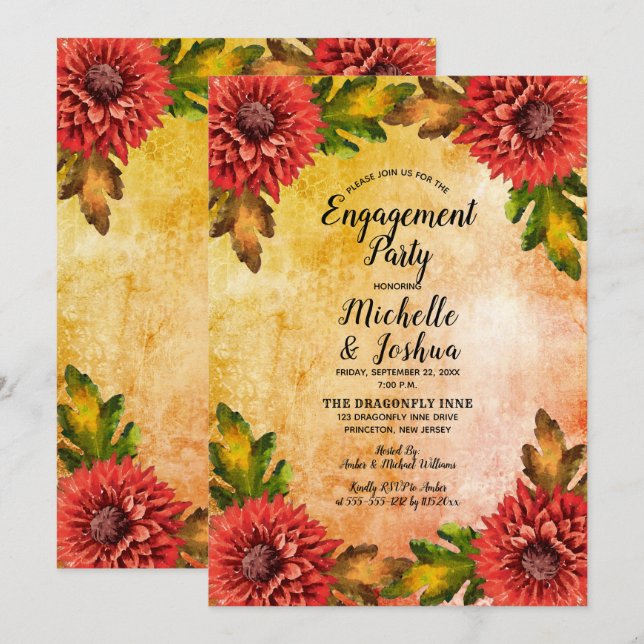 Invitación Partido de compromiso de Mamáes florales de acuare (Anverso / Reverso)