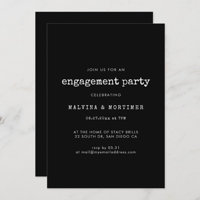 Invitación Partido de compromiso de máquina de escribir minim (Anverso / Reverso)