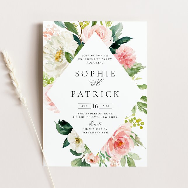 Invitación Partido de compromiso de marco floral de primavera (Subido por el creador)