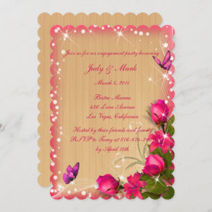 Invitación Partido de compromiso de mariposa floral rosada de