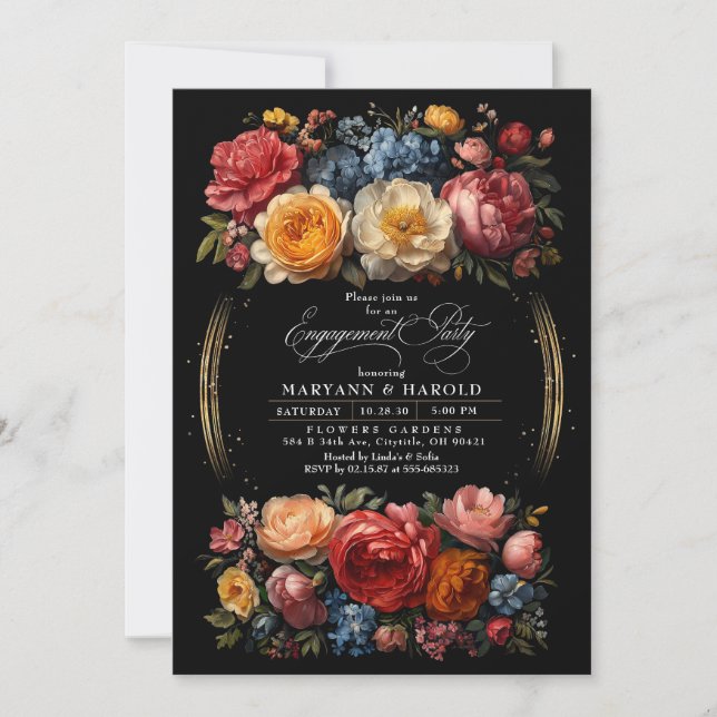 Invitación Partido de Compromiso de Moda Botánica de Moody Bl (Anverso)