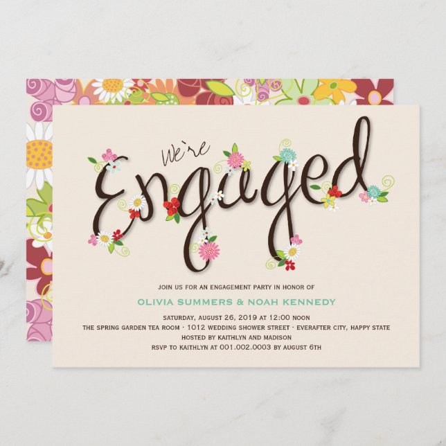 Invitación Partido de Compromiso de Moda de las Flores de Pri (Anverso / Reverso)