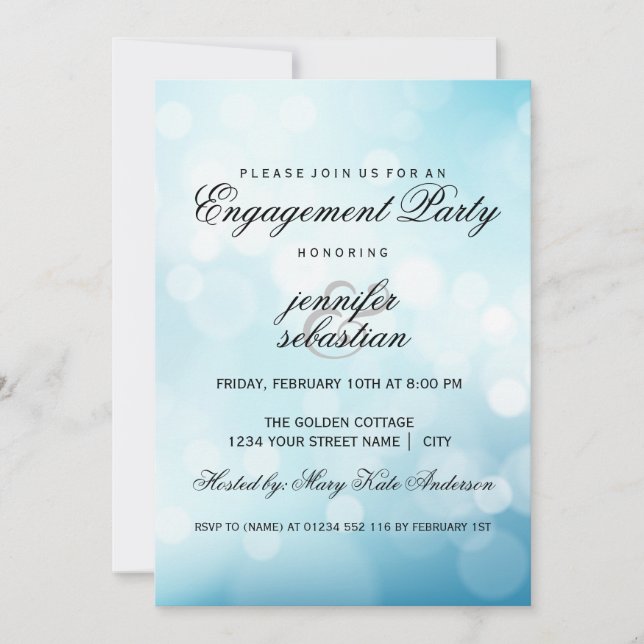 Invitación Partido de compromiso de Moda de luz azul de lujo  (Anverso)