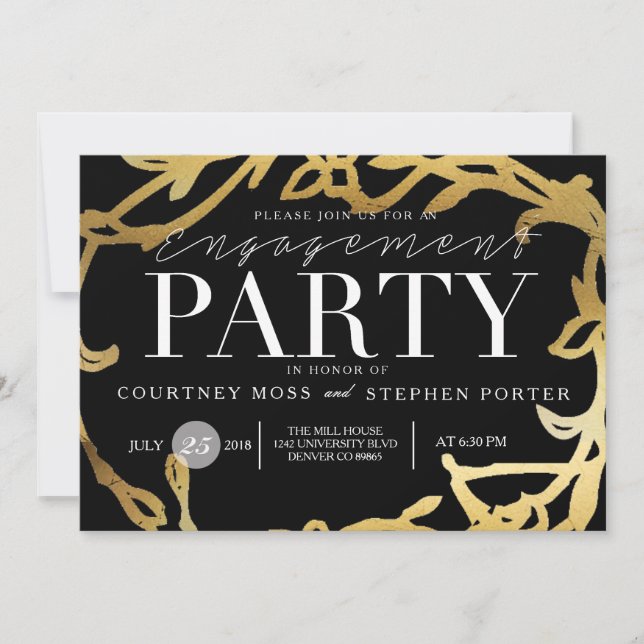Invitación Partido de Compromiso de moda | Floral de oro (Anverso)