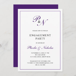 Invitación Partido de compromiso de monograma púrpura formal