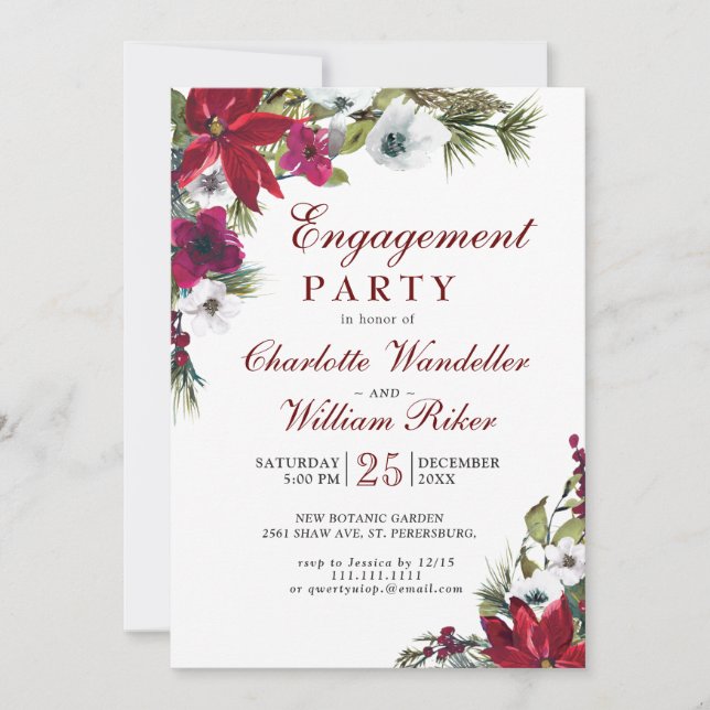 Invitación Partido de compromiso de Navidades florales de Poi (Anverso)