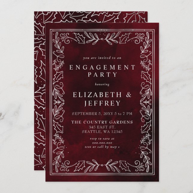 Invitación Partido de compromiso de Navidades Red Silver Holl (Anverso / Reverso)