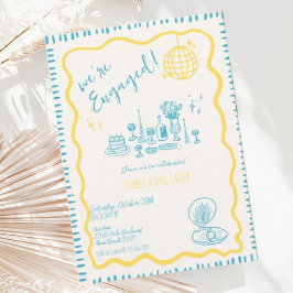 Invitación Partido de compromiso de onda rápida dibujado a ma