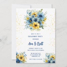 Invitación Partido de compromiso de oro floral amarillo azul 