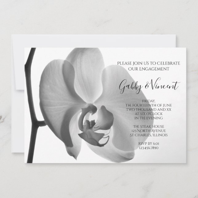 Invitación Partido de compromiso de orquídeas blancas (Anverso)