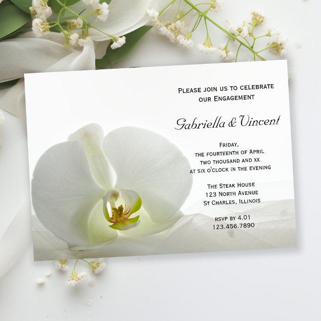 Invitación Partido de compromiso de orquídeas blancas y velos (Subido por el creador)