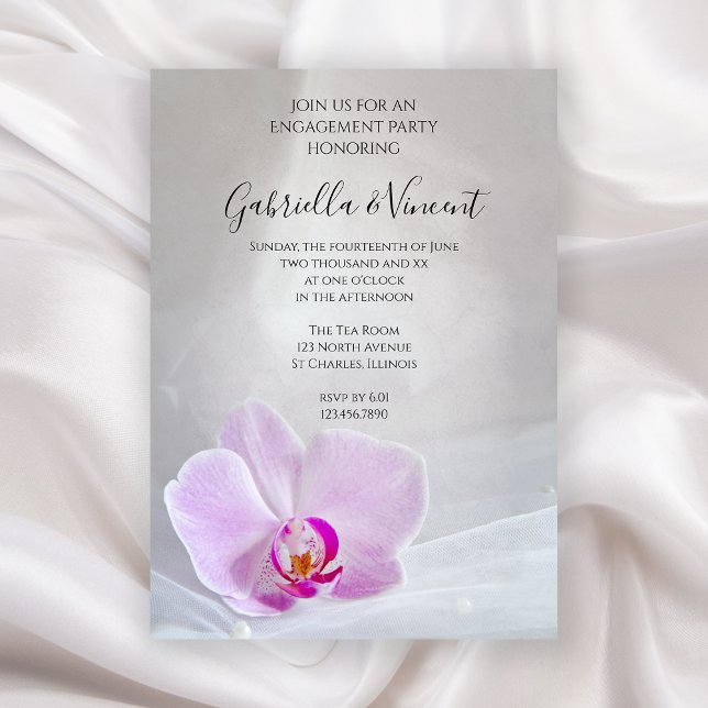 Invitación Partido de compromiso de orquídeas rosas y velos d (Subido por el creador)