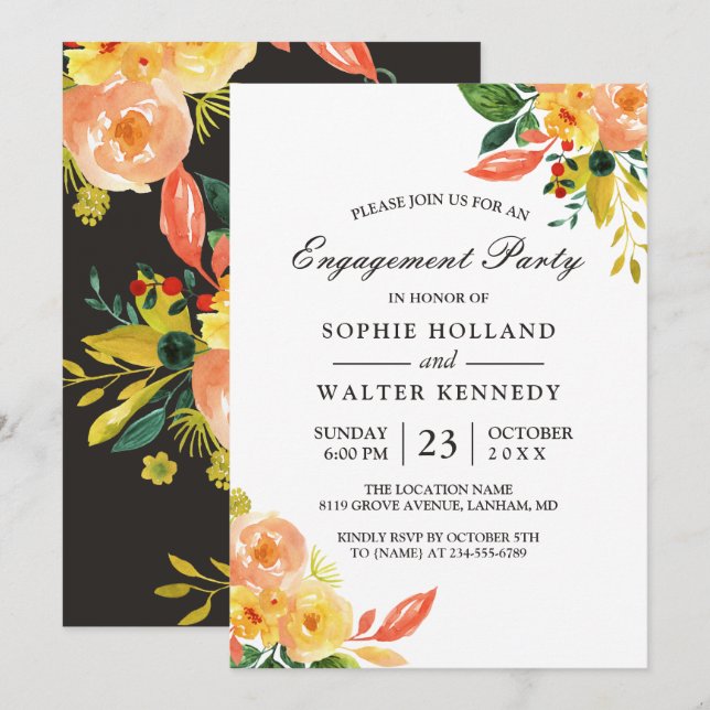 Invitación Partido de compromiso de otoño floral acuático acu (Anverso / Reverso)