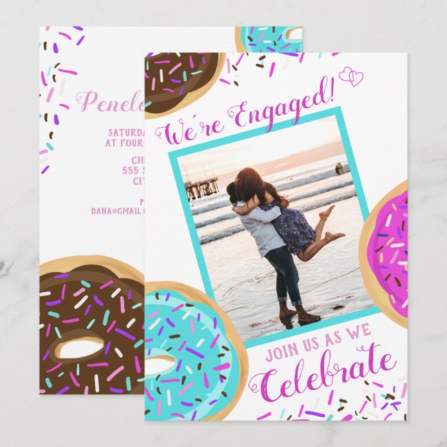 Invitación Partido de compromiso de Pastel Donut (Anverso / Reverso)