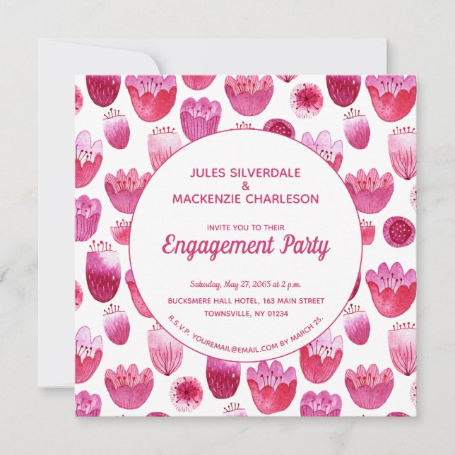 Invitación Partido de compromiso de patrones florales de colo (Anverso)