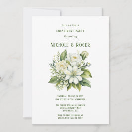 Invitación Partido de compromiso de pintura verde floral blan