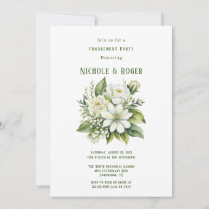 Invitación Partido de compromiso de pintura verde floral blan