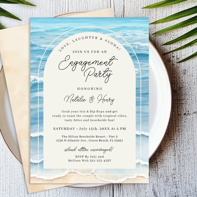 Invitación Partido de Compromiso de Playa Tropical | Ola oceá (Beach Engagement Party Invitation)