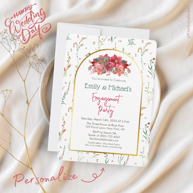 Invitación Partido de compromiso de primavera floral verde mo (Subido por el creador)