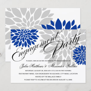 Invitación Partido de compromiso de ráfagas florales de plata