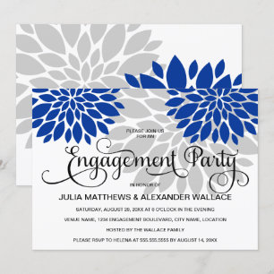 Invitación Partido de compromiso de ráfagas florales de plata