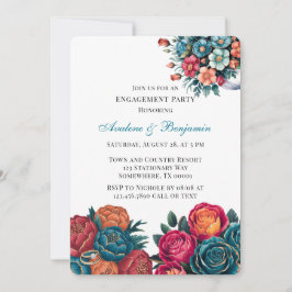 Invitación Partido de compromiso de Red Peony Bouquet, Naranj
