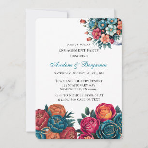 Invitación Partido de compromiso de Red Peony Bouquet, Naranj