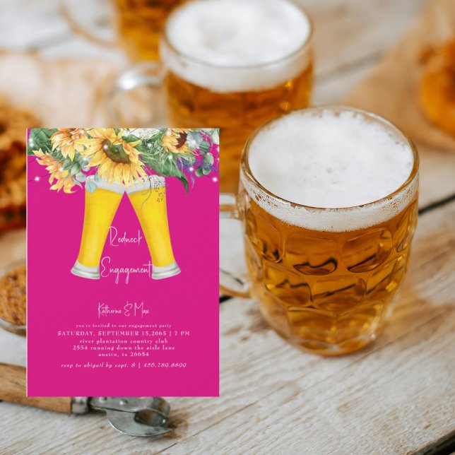 Invitación Partido de compromiso de rosado caliente del giras (Subido por el creador)