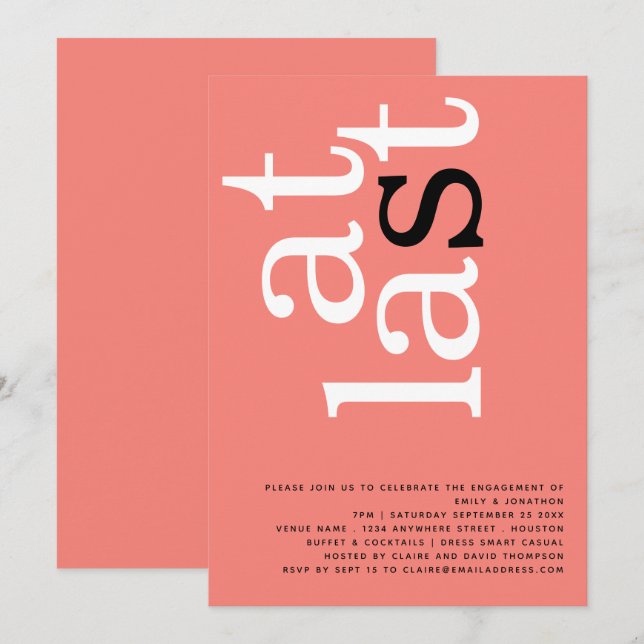 Invitación Partido de compromiso de Rosas de coral moderno (Anverso / Reverso)