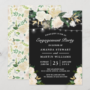 Invitación Partido de compromiso de Rustic Cream Floral Strin