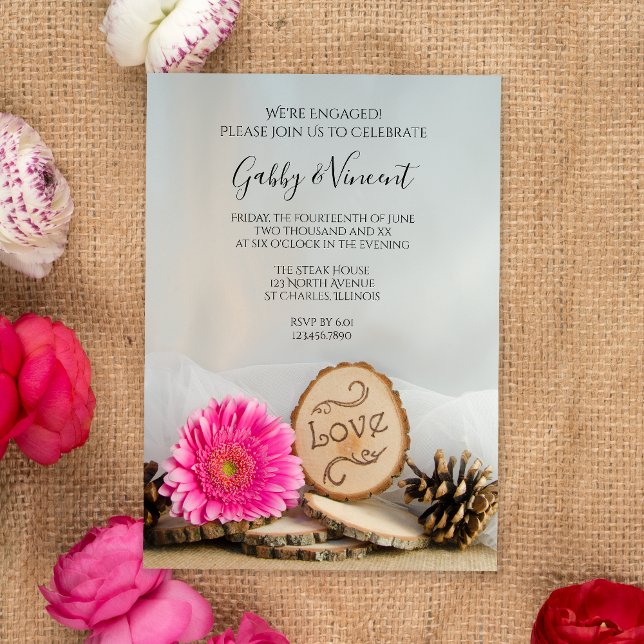 Invitación Partido de compromiso de Rustic Pink Gerber Daisy  (Subido por el creador)