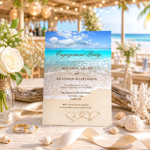 Invitación Partido de compromiso de Sand Hearts Blue Ocean Be