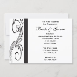 Invitación Partido de compromiso de Swirls en blanco y negro