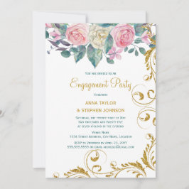 Invitación Partido de compromiso de Swirls Purpurina de oro b